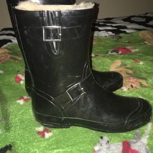 Black Burberry rain boots